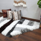 Flurry Yarn Fur Dhurrie For Living Room|Silver Stripes|By Avioni| 90cm x 150cm (~3×5 Feet)