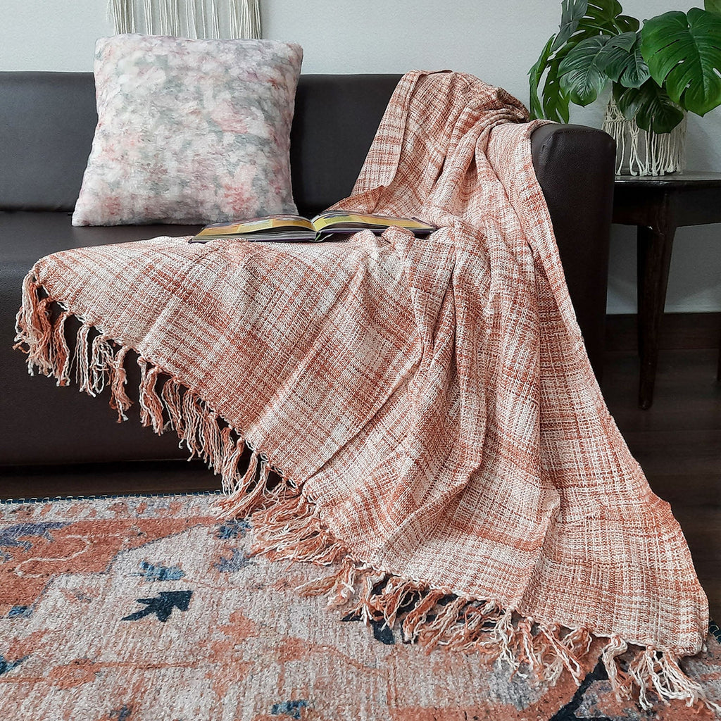 Avioni Sofa Throws/Blankets Super Soft Acrylic Handloom Weaved Orange Multicolour – (Noor Collection)-127×152 cm (50 x 60 Inch)