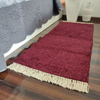 Avioni Bedside/Hallway/Pooja Carpets In Faux Silk Mahroon Plain With Lurex-(55cm x 137cm (~22″ x 55″))
