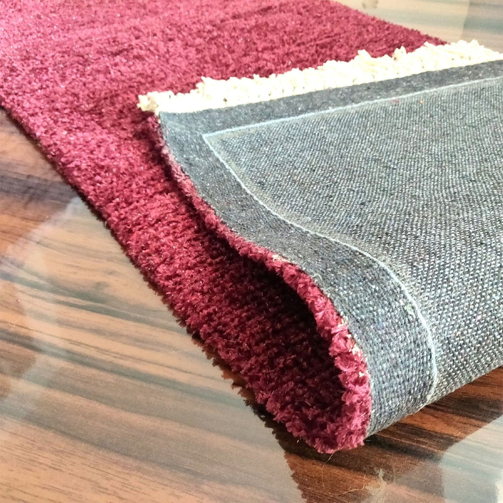 Avioni Bedside/Hallway/Pooja Carpets In Faux Silk Mahroon Plain With Lurex-(55cm x 137cm (~22″ x 55″))