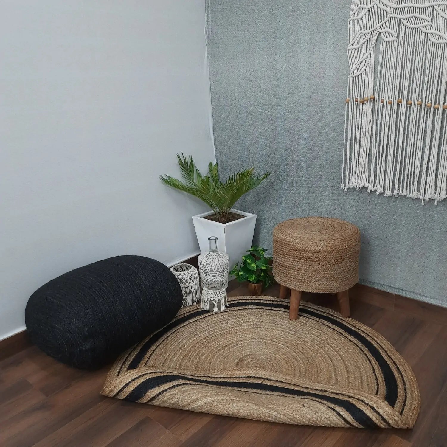 Avioni Natural Jute With Black Border Braided Carpet Eco Friendly-Multicolour Boho Collection-Multiple Sizes