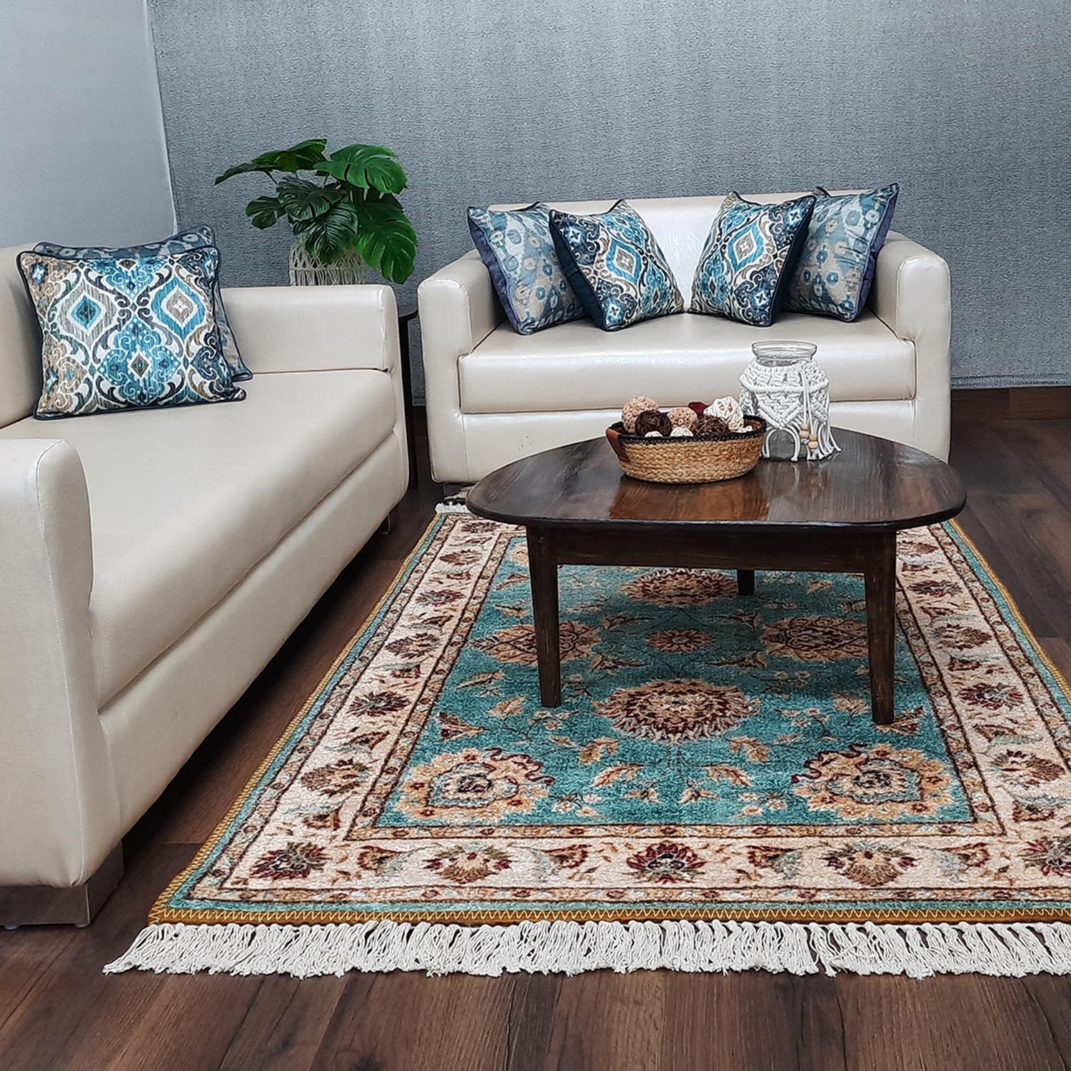 Silk Carpet Persian Design Collection in Beautiful Aqua – Living Room Rug – Avioni