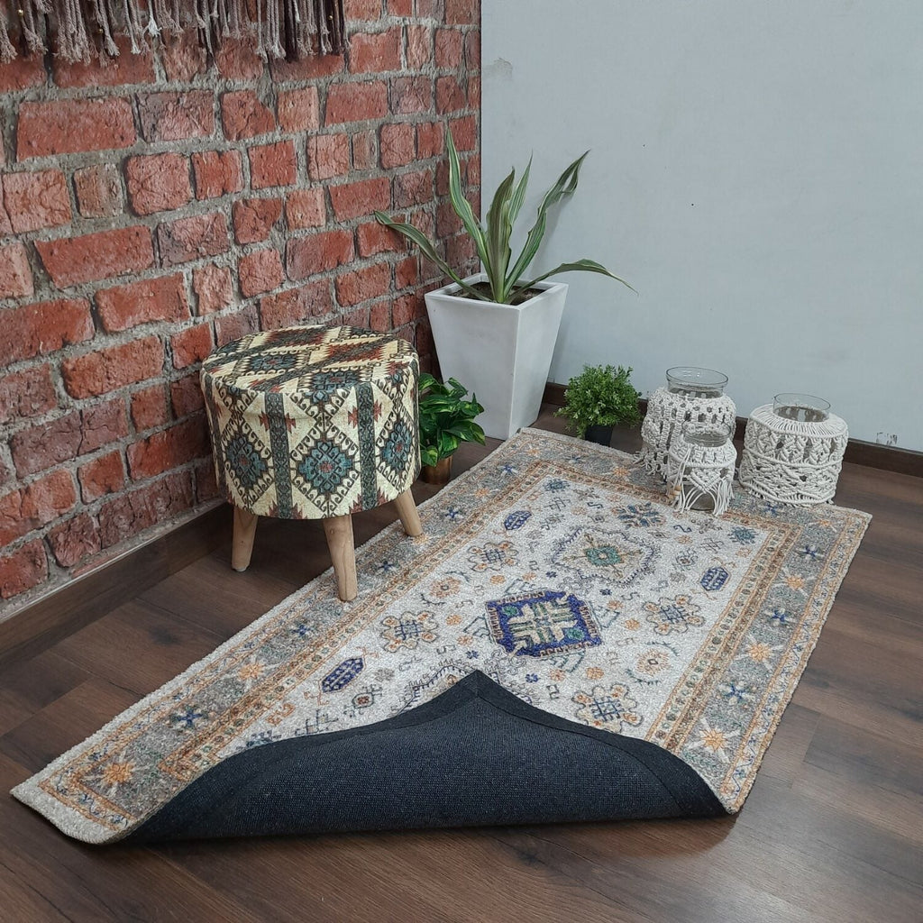 Avioni Carpet – Faux Silk- Neo Persian Collection Evergreen Cream- 90cm x 150cm (~3×5 Feet)