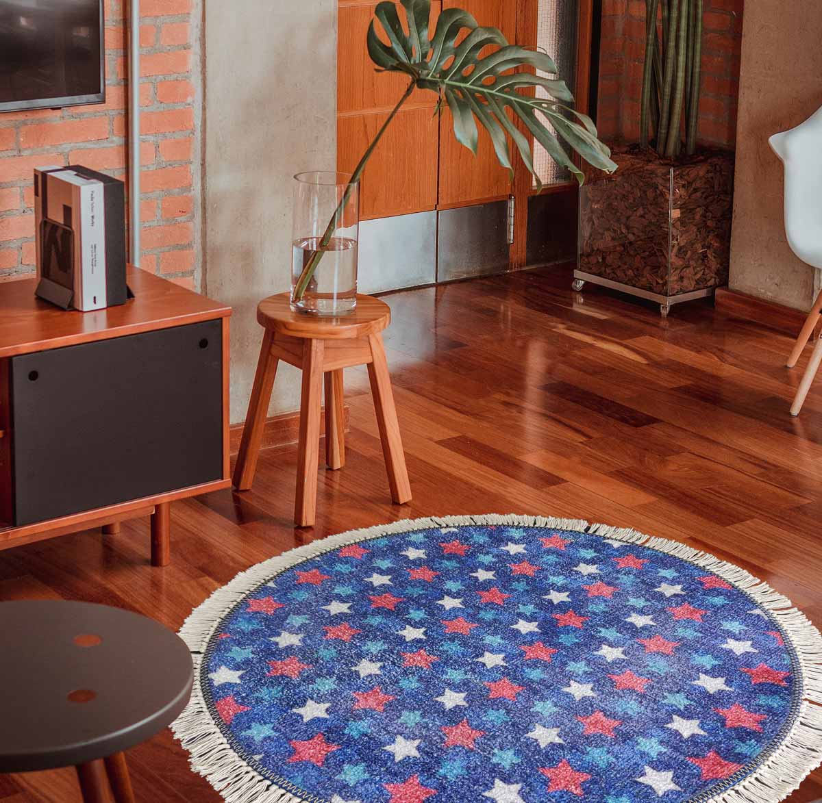 Avioni Carpet For Kids Room – Round Rug -Blue Stars