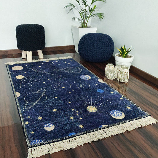 Avioni Carpets for Kids Room Silk- Kids Collection Rocket in Galaxy-MULTIPLE SIZES