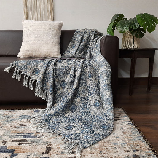 Avioni Beautiful Soft Sofa Throw | A must add to your living room | Traditional Double Design Virgin Premium Polyester Slub Handloom Sofa Throw