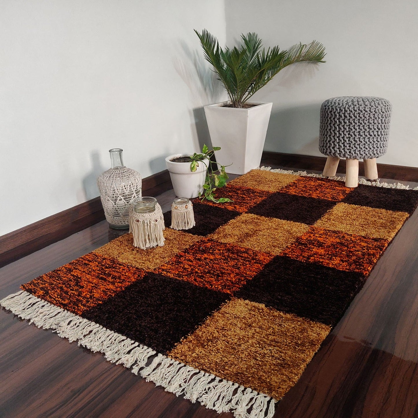 Avioni Carpets for Living Room/Pooja Room – Neo Modern Collection Orange Tie-Dye Box Carpet/Rug – 90cm x 150cm (~3×5 Feet)