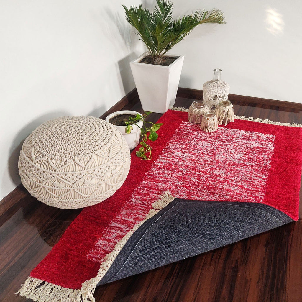 Avioni Carpets for Living Room/Pooja Room – Neo Modern Collection Red And White Carpet/Rug – 90cm x 150cm (~3×5 Feet)