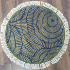 Avioni Faux Silk Carpet – Contemporary Casual Round Rug -Blue Copper Pattern