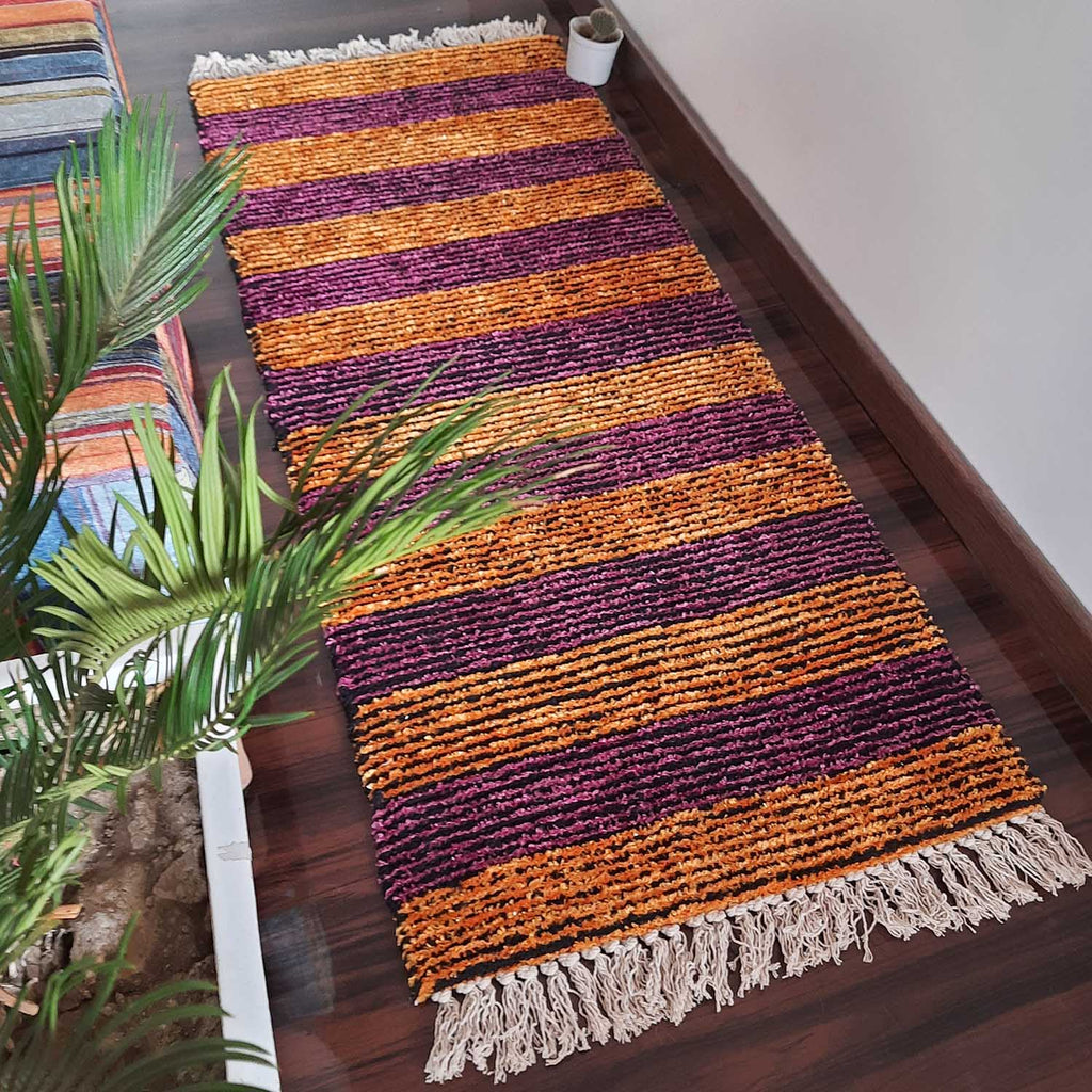 Avioni Bedside/Hallway/Pooja Carpets In Faux Silk Orange Multi-56cm x 140cm (~22Inch x 55Inch)
