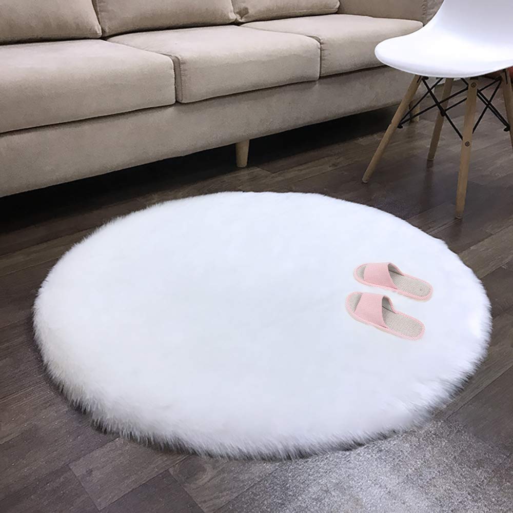 Round Rug – Shaggy Carpet – Snow White Premium Long Fur – 60 cm Dia By Avioni