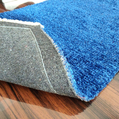 Clearance sale-Avioni Bedside/Hallway/Pooja Carpets In Faux Silk Blue-(22X55 Inch)-56X140 cms