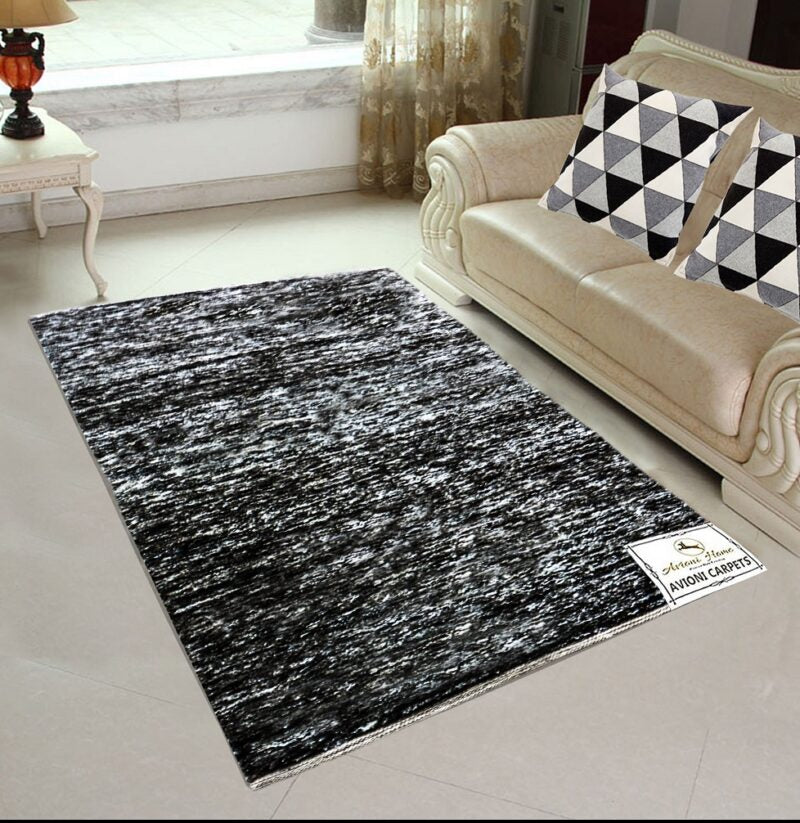 Avioni Rugs Black-white Rug/Carpets For Living Room Actual Feather Touch- Softness -Handloom Made Reversible Light Weight -90cm x 150cm (~3×5 Feet)