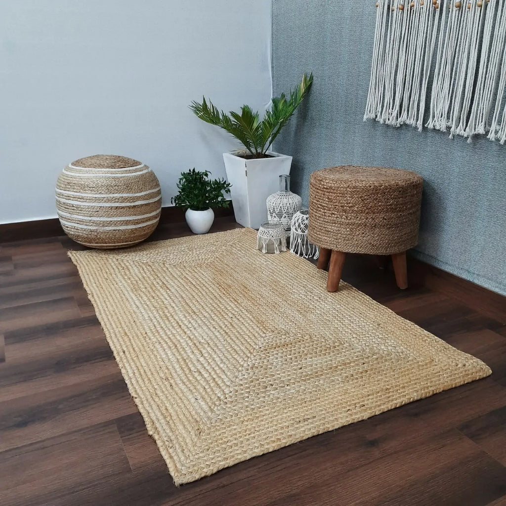 Avioni Braided Bleached Jute Ecofriendly Carpet Rectangular-Boho Collection- 90 cm x 150 cm (~3 Feet × 5 Feet)