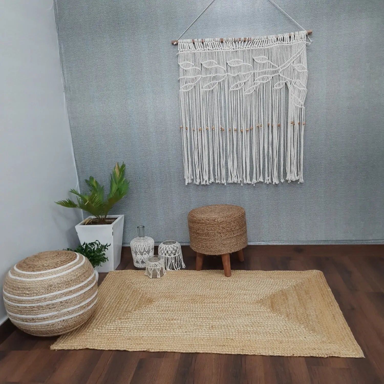 Avioni Braided Bleached Jute Ecofriendly Carpet Rectangular-Boho Collection- 90 cm x 150 cm (~3 Feet × 5 Feet)