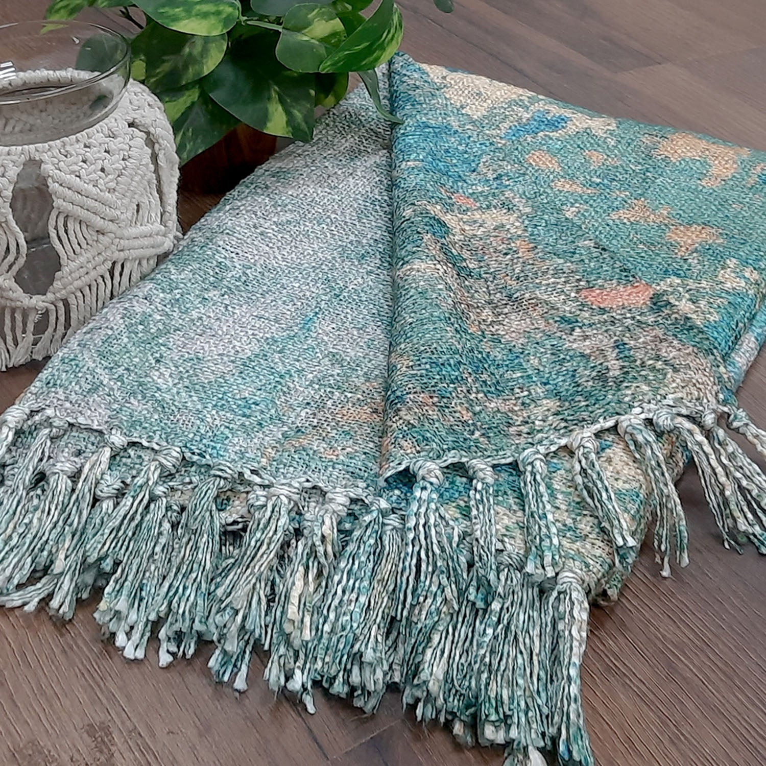 Avioni Beautiful Soft Sofa Throw | Calming Green Collection | Virgin Premium Polyester Slub Handloom Sofa Throw