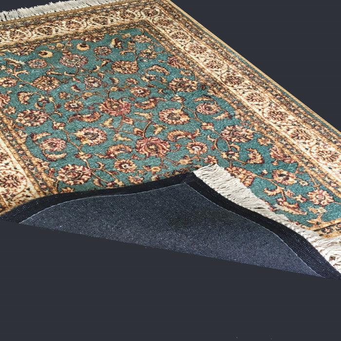 Silk Carpet Persian Design Collection Beige N Blue – Living Room Rug – 3×5 Feet (90 x 150 cms)-Avioni