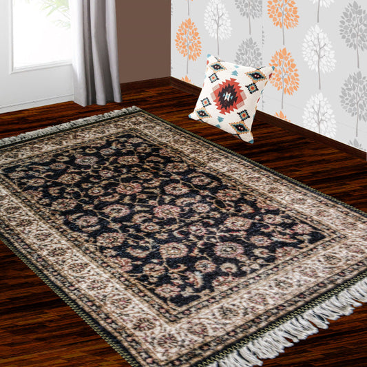 Silk Carpet Persian Design Collection Black – Living Room Rug – 3×5 Feet (90 x 150 cms)-Avioni