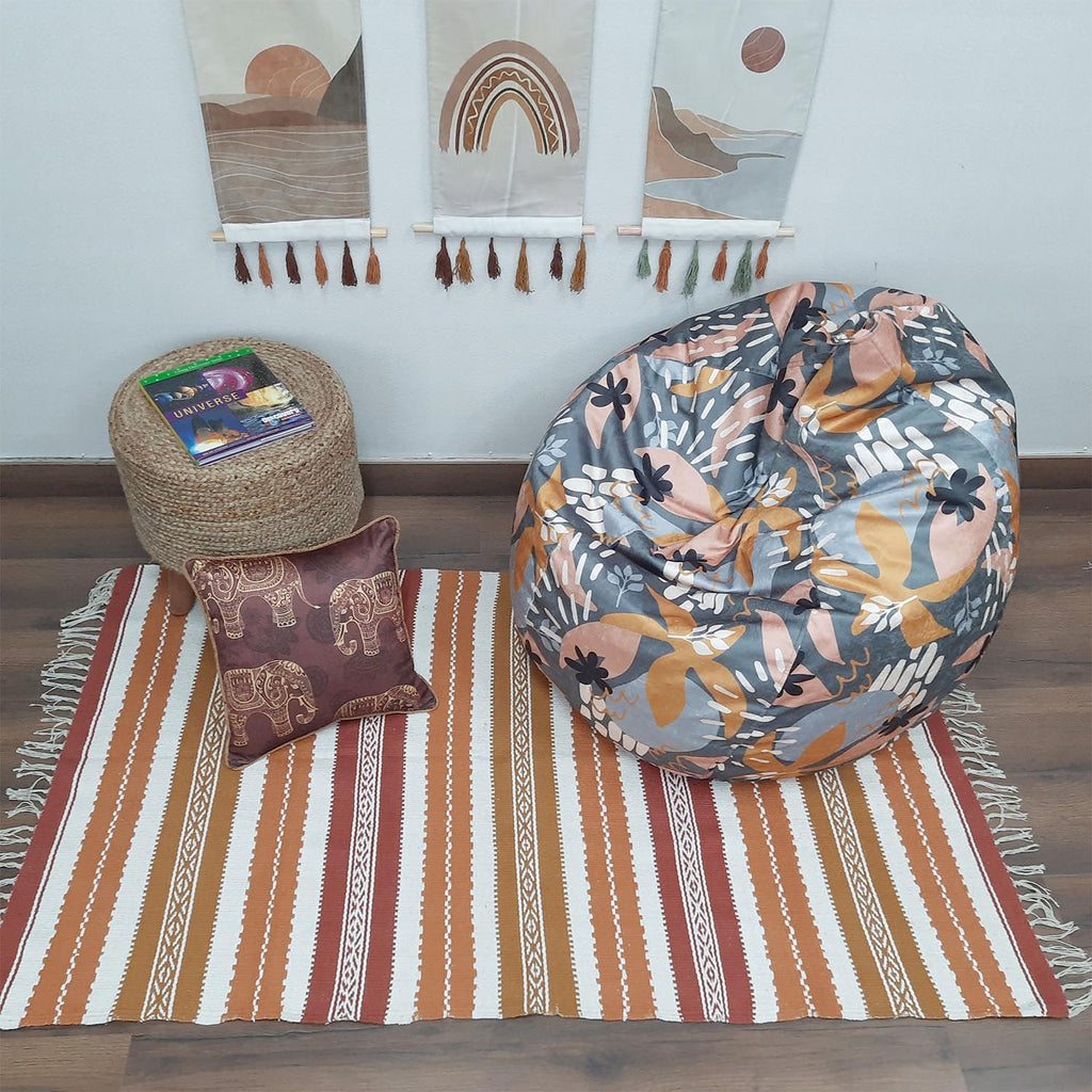 Avioni 100% Cotton Handloom Floor Rug / Durrie – Neohome Collection – Brown Tones and White-90cm x 150cm (~3 feet x 5 feet)