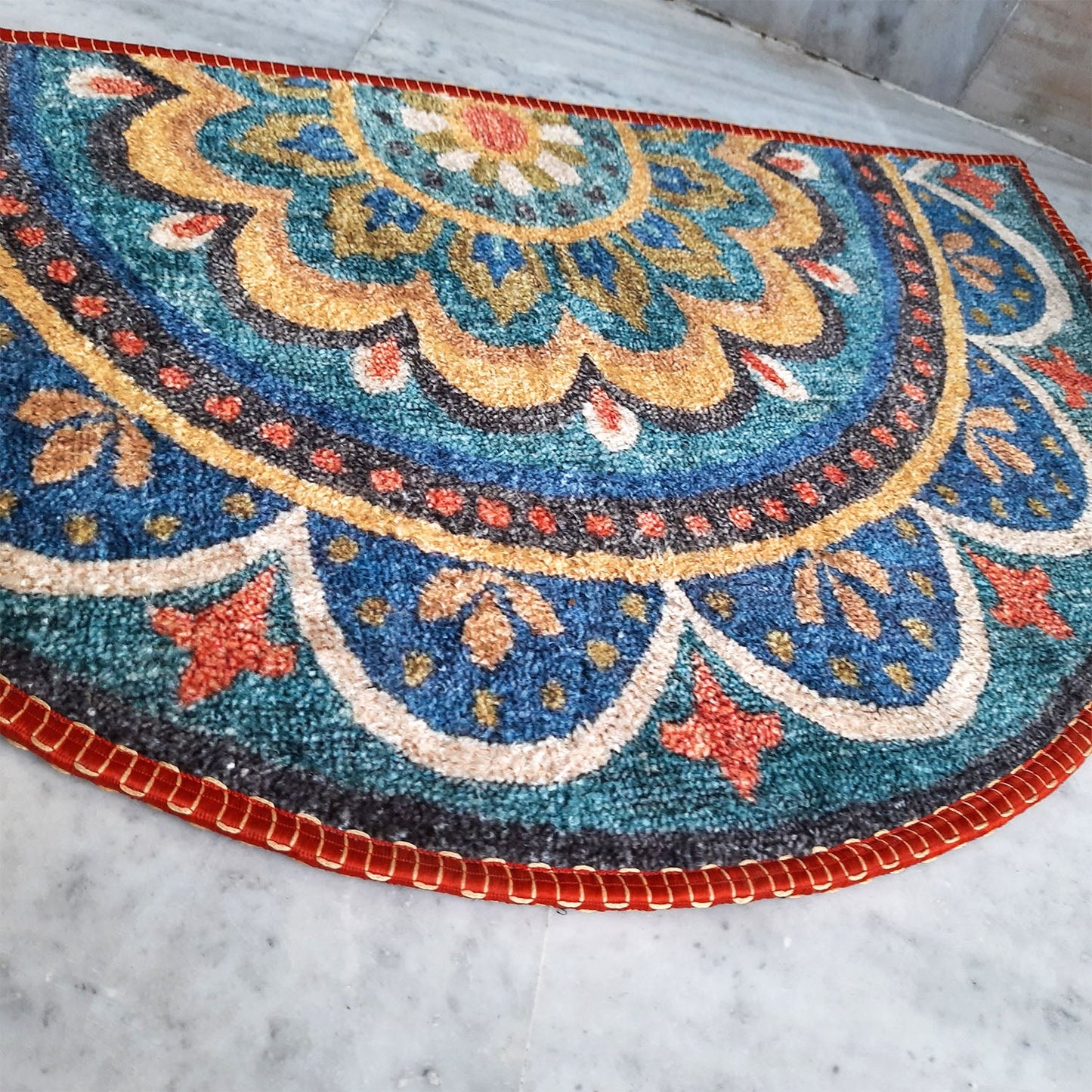 Avioni Home Floor Mats in Beautiful Rangoli Design | Half Circle Rugs | Anti Slip, Durable & Washable | Outdoor & Indoor