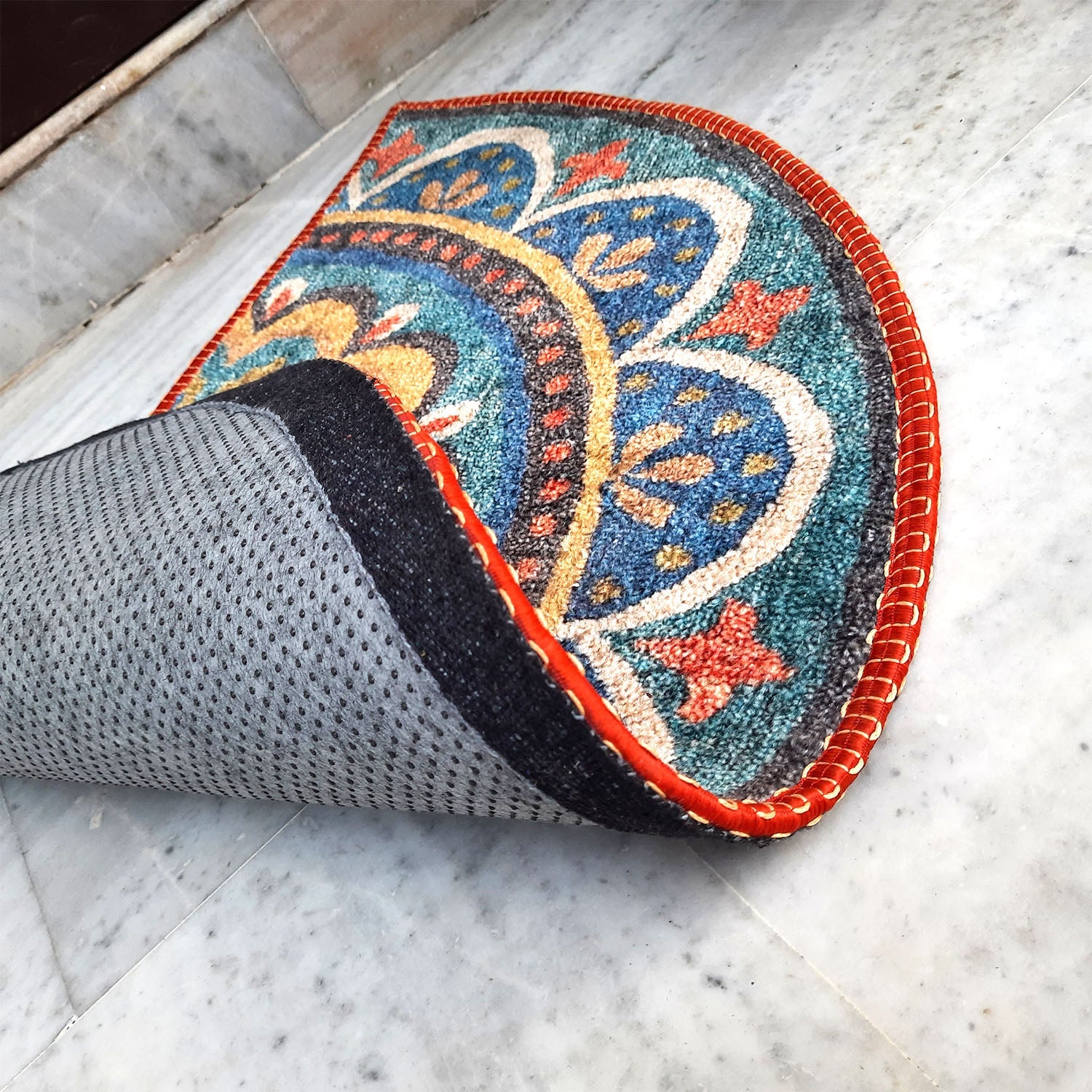 Avioni Home Floor Mats in Beautiful Rangoli Design | Half Circle Rugs | Anti Slip, Durable & Washable | Outdoor & Indoor