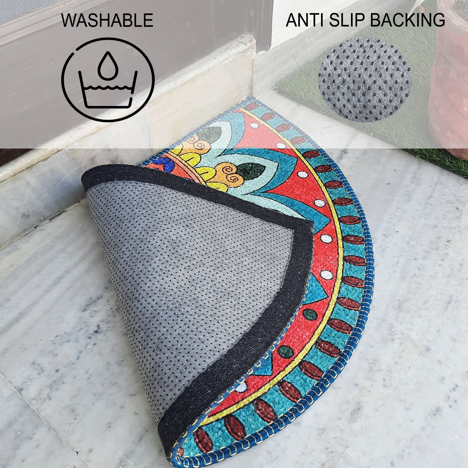 Avioni Home Floor Mats in Beautiful Rangoli Traditional Design | Anti Slip, Durable & Washable | Outdoor & Indoor