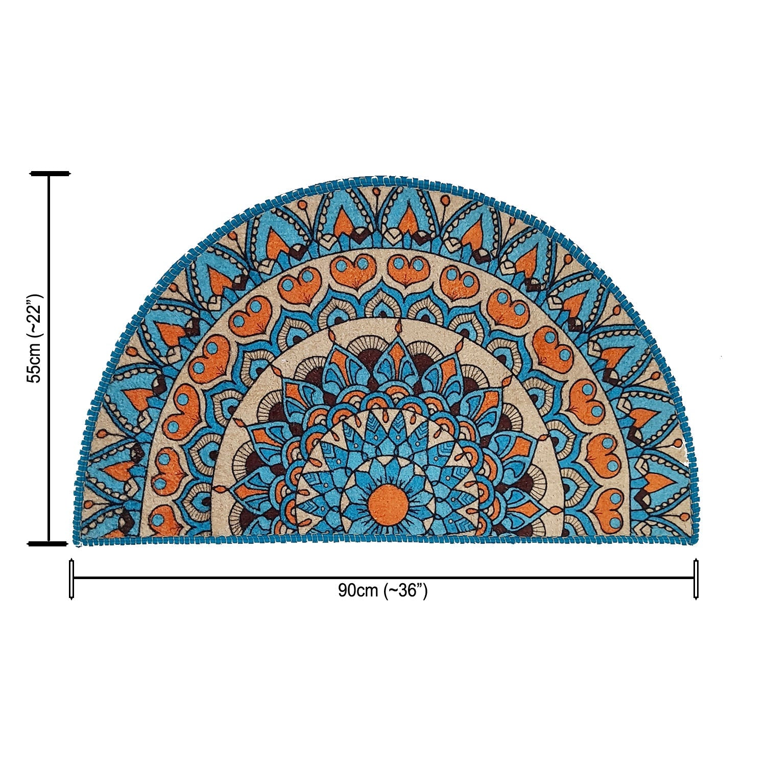 Avioni Home Floor Mats in Beautiful Blue Tone Rangoli Design | Half Circle Rugs | Anti Slip, Durable & Washable | Outdoor & Indoor