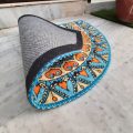 Avioni Home Floor Mats in Beautiful Blue Tone Rangoli Design | Half Circle Rugs | Anti Slip, Durable & Washable | Outdoor & Indoor