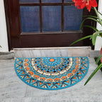 Avioni Home Floor Mats in Beautiful Blue Tone Rangoli Design | Half Circle Rugs | Anti Slip, Durable & Washable | Outdoor & Indoor