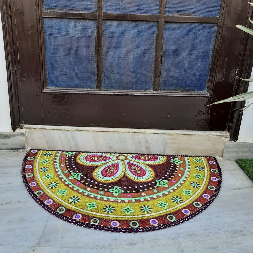 Avioni Home Floor Mats in Beautiful Traditional Rangoli Design | Anti Slip, Durable & Washable | Outdoor & Indoor