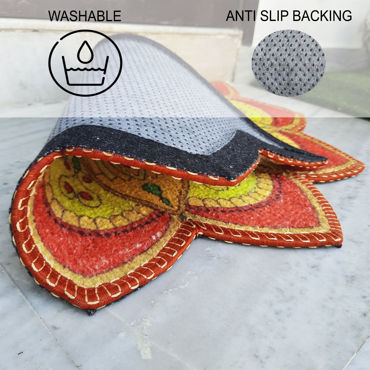 Avioni Home Floor Mats in Beautiful Traditional Rangoli Vibrant Design | | Anti Slip, Durable & Washable | Outdoor & Indoor