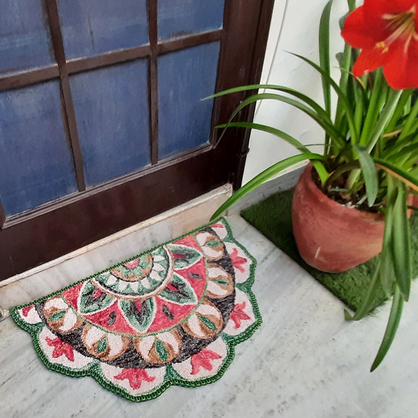 Avioni Home Floor Mats in Beautiful Rangoli Design | Petals Design | Anti Slip, Durable & Washable | Outdoor & Indoor