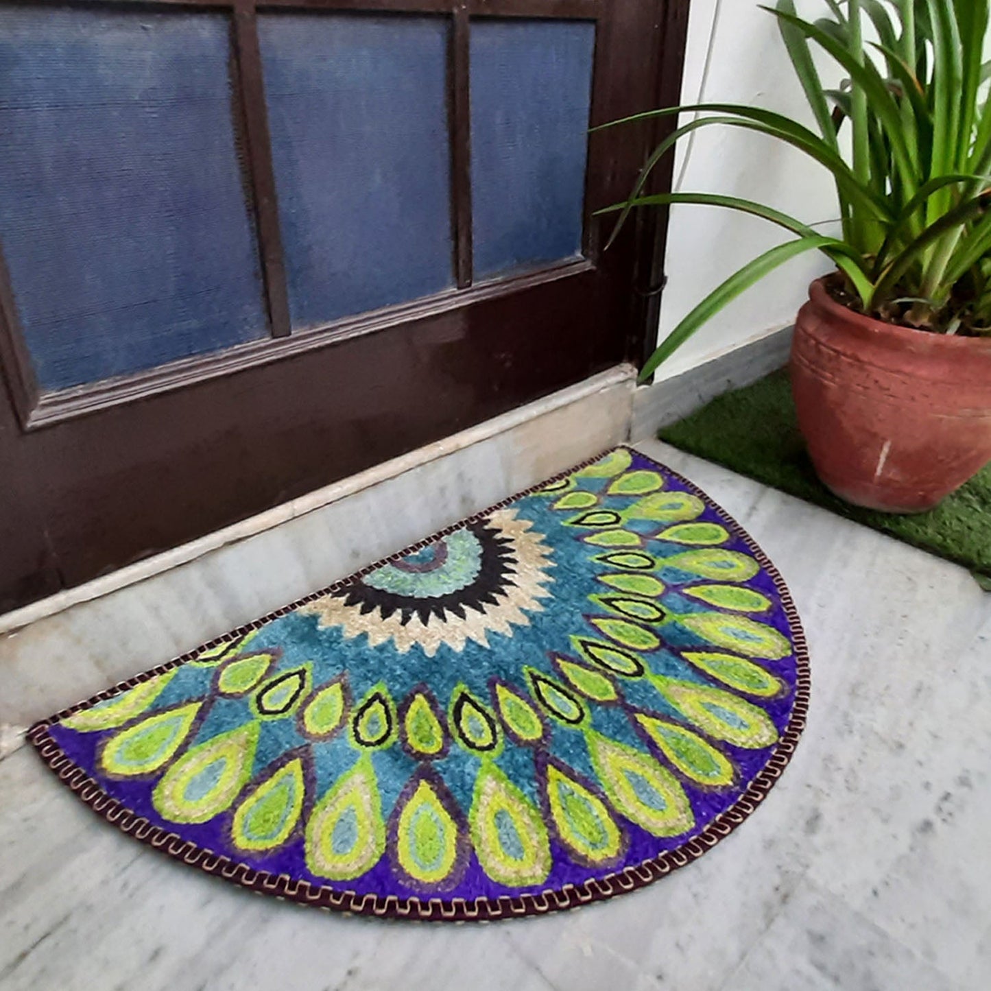 Avioni Home Floor Mats in Beautiful Peacock Rangoli Design | Anti Slip, Durable & Washable | Outdoor & Indoor