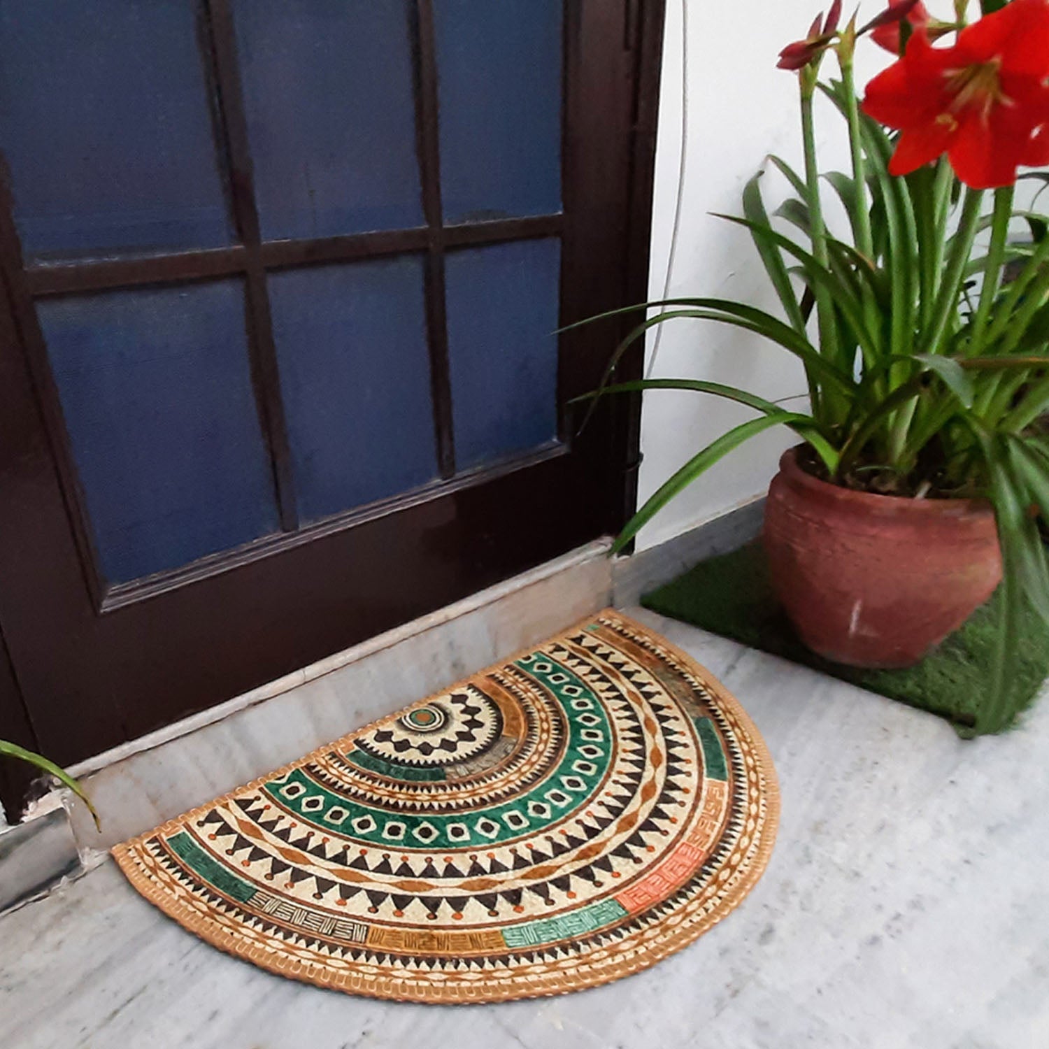 Avioni Home Floor Mats in Beautiful Boho Design | Semi Round | Anti Slip, Durable & Washable | Outdoor & Indoor