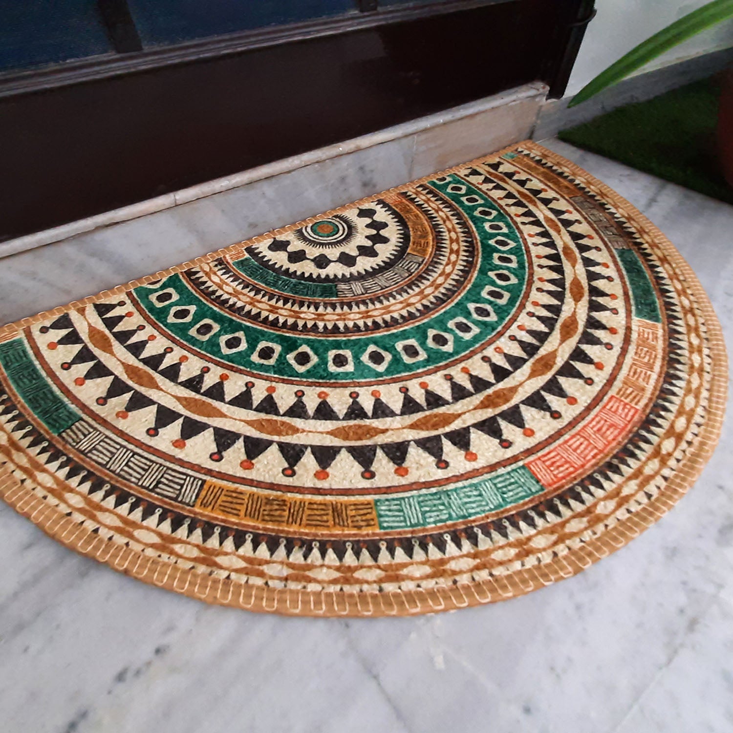 Avioni Home Floor Mats in Beautiful Boho Design | Semi Round | Anti Slip, Durable & Washable | Outdoor & Indoor