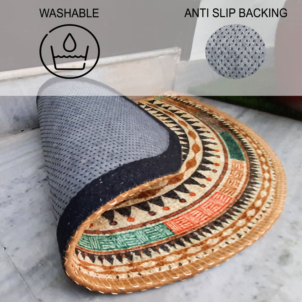 Avioni Home Floor Mats in Beautiful Boho Design | Semi Round | Anti Slip, Durable & Washable | Outdoor & Indoor