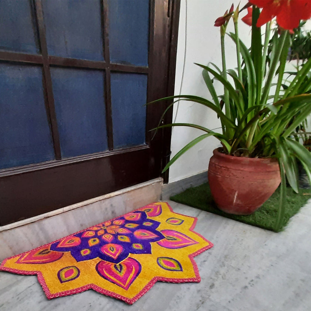 Avioni Home Floor Mats in Beautiful Rangoli Petals Design | Anti Slip, Durable & Washable | Outdoor & Indoor