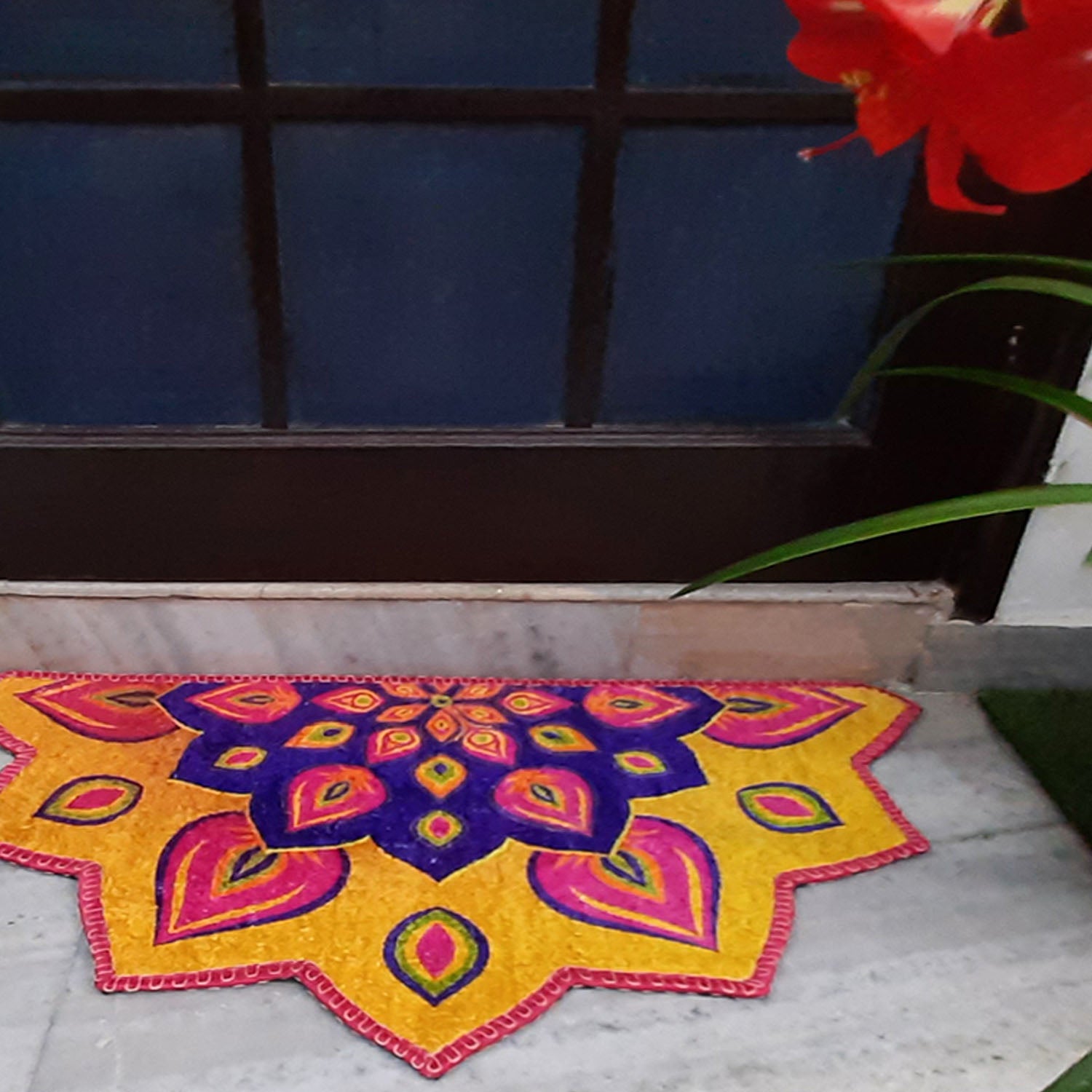 Avioni Home Floor Mats in Beautiful Rangoli Petals Design | Anti Slip, Durable & Washable | Outdoor & Indoor