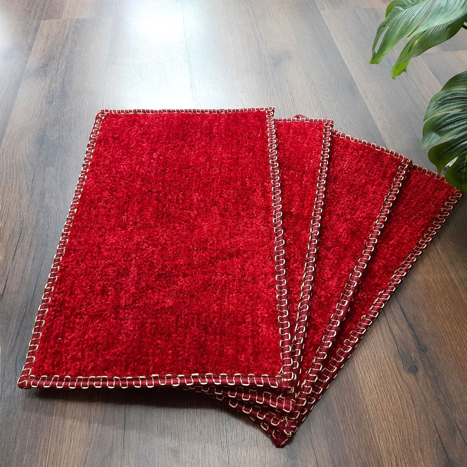 SET OF FOUR | Avioni SlipToGrip Universal Doormat | Red, Size 35cm x 55cm | Anti Slip, Durable & Washable | Outdoor & Indoor