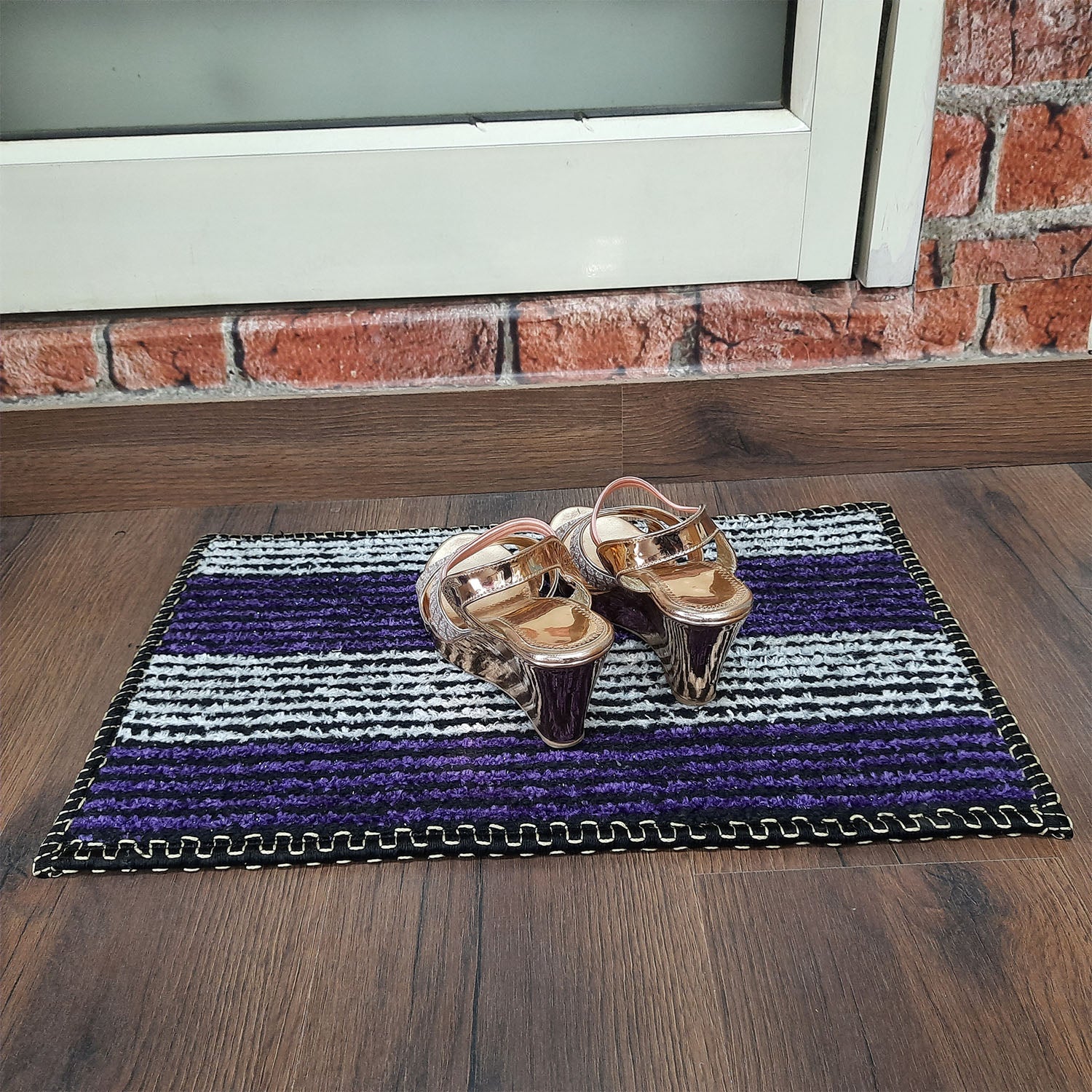 SET OF FOUR | Avioni SlipToGrip Universal Doormat | Purple White, Size 35cm x 55cm | Anti Slip, Durable & Washable | Outdoor & Indoor