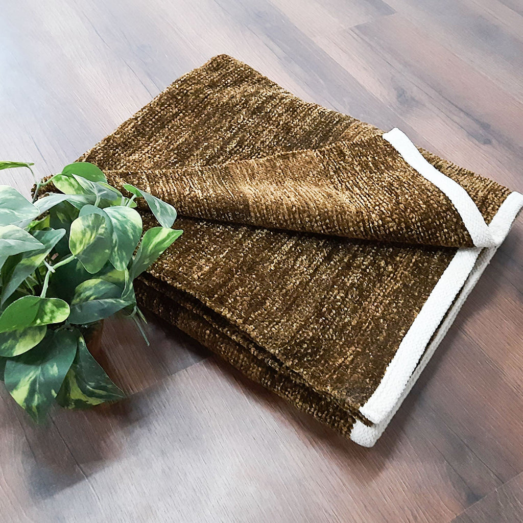 Avioni Lux Handloom Chenille Solid Durries- Brown-120cm x 180cm (~4×6 Feet)