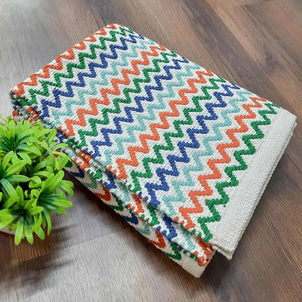 Avioni Lux Handloom Cotton Designer Multicolor Durries- 90cm x 150cm (~3×5 Feet)