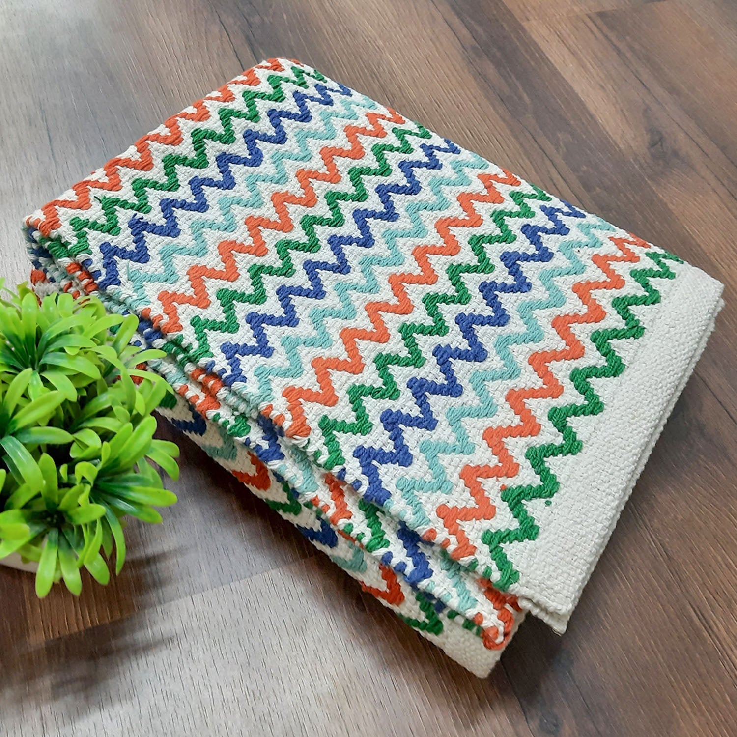 Avioni Lux Handloom Cotton Designer Multicolor Durries- 90cm x 150cm (~3×5 Feet)