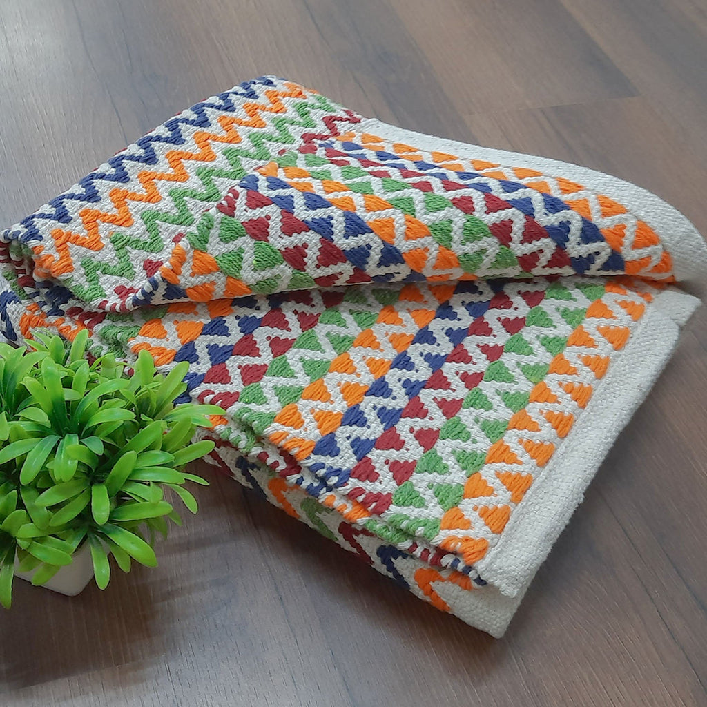 Avioni Lux Handloom Cotton Designer Multicolor Durries- 90cm x 150cm (~3×5 Feet)