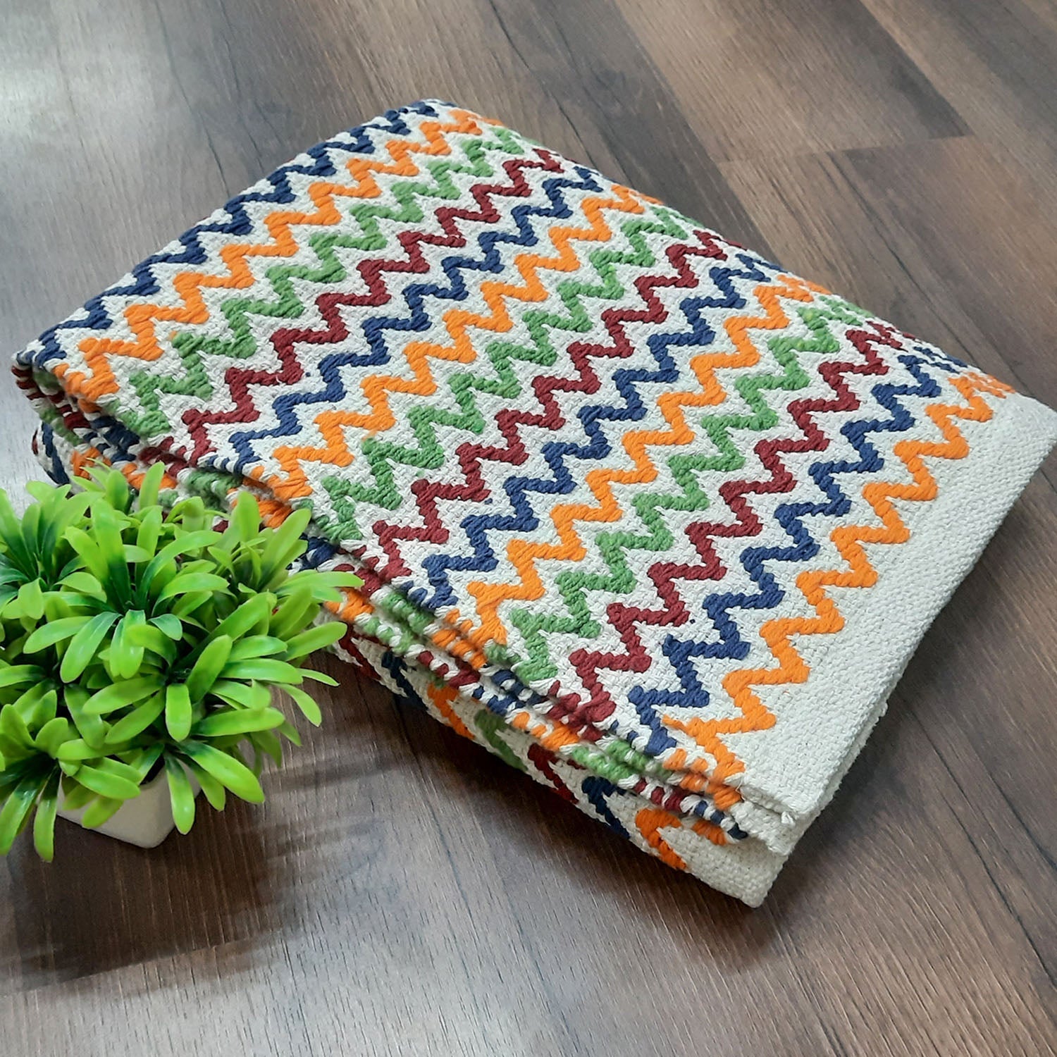 Avioni Lux Handloom Cotton Designer Multicolor Durries- 90cm x 150cm (~3×5 Feet)