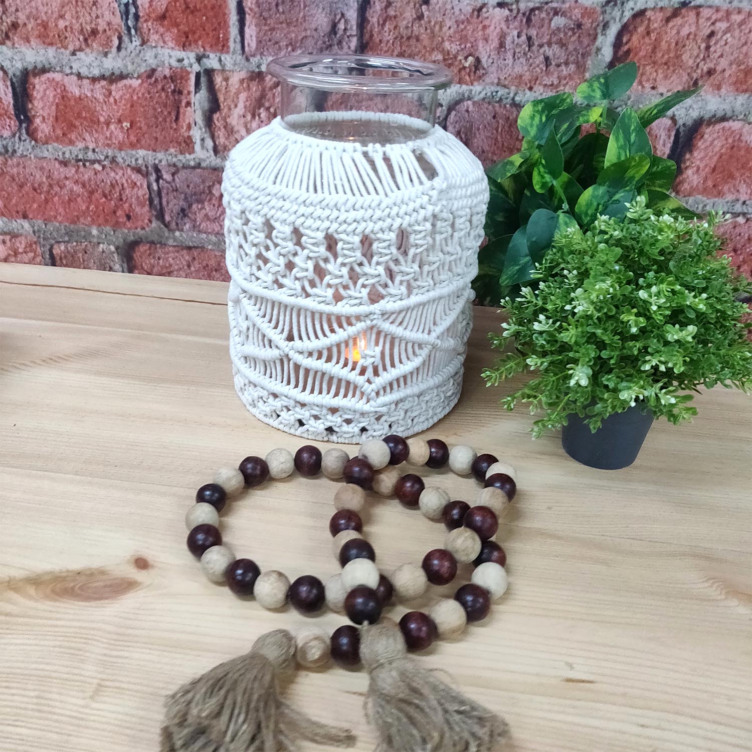 Avioni Home Hand Moulded Glass Jars With Beautifully Crafted Macrame Cover Candle Lantern-8.5 X 12 Inches (22*32 cms)- X Large Size (Copy)