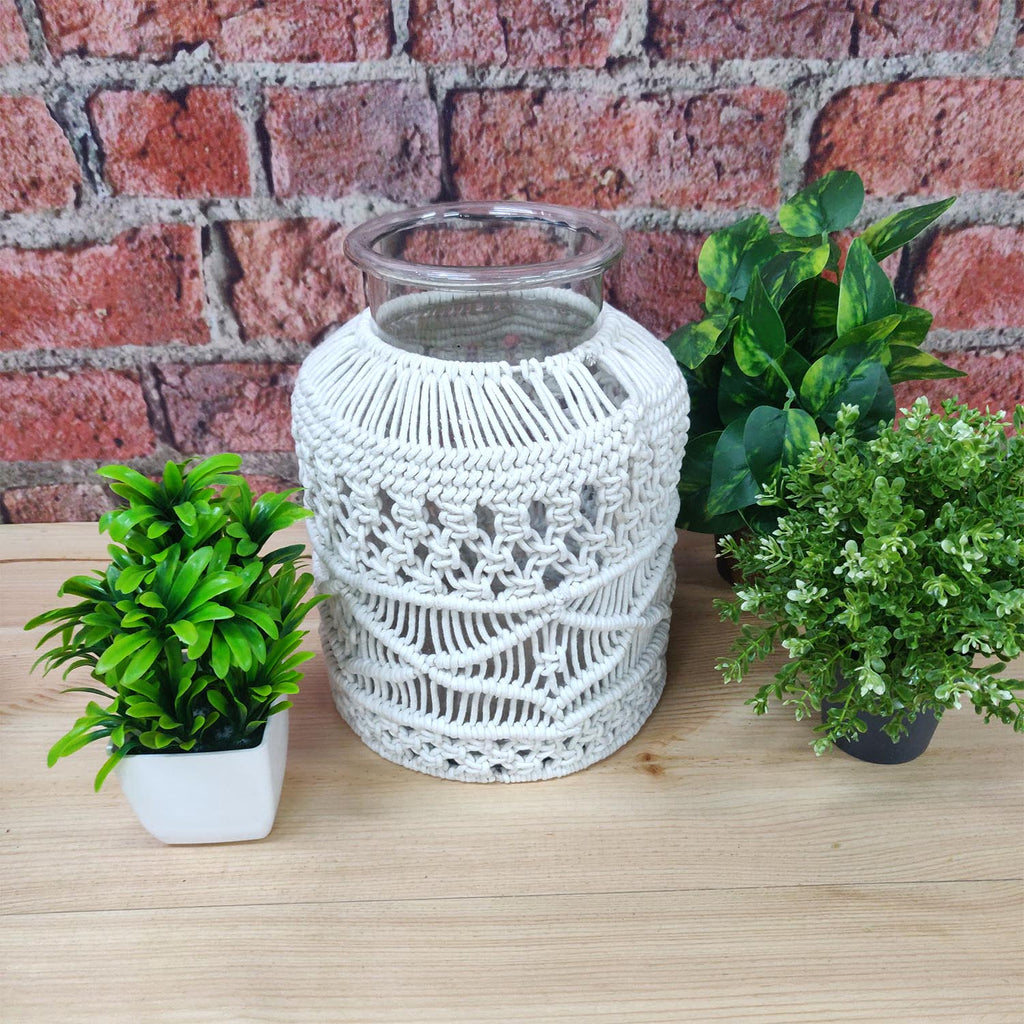 Avioni Home Hand Moulded Glass Jars With Beautifully Crafted Macrame Cover Candle Lantern-8.5 X 12 Inches (22*32 cms)- X Large Size (Copy)