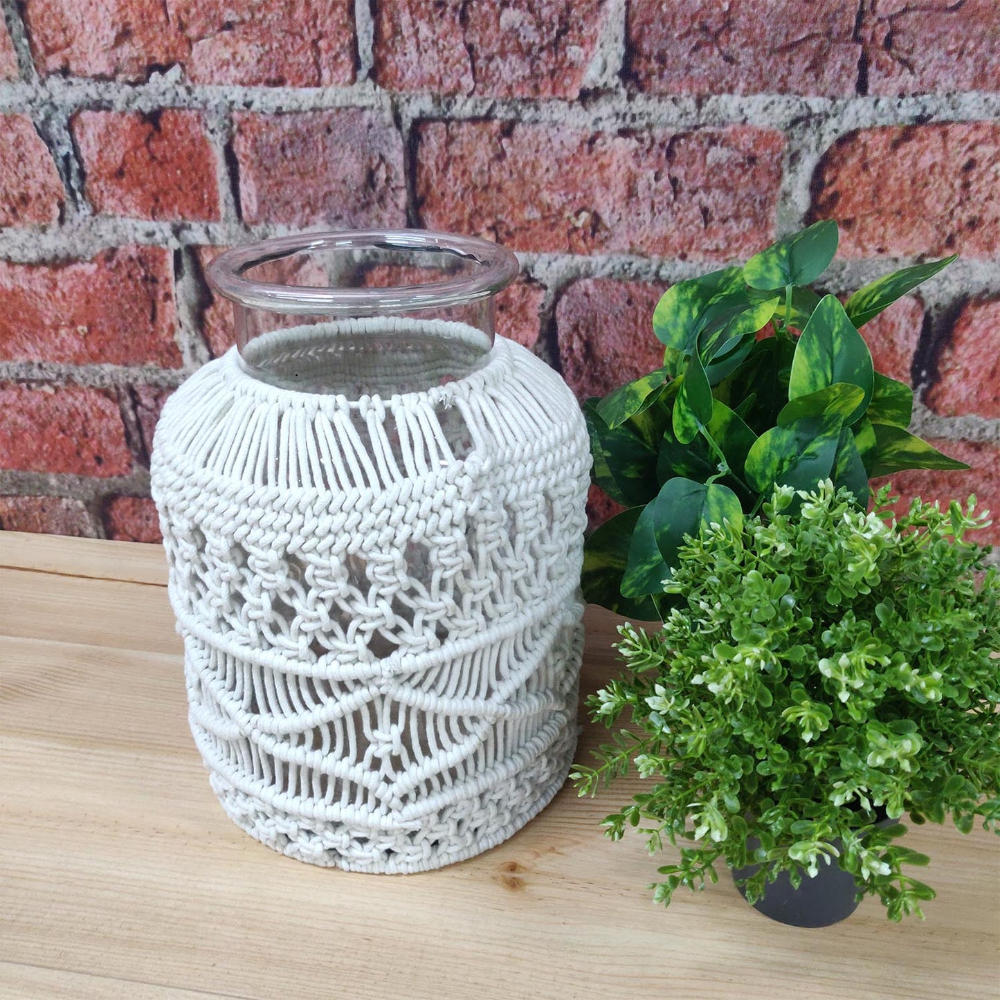 Avioni Home Hand Moulded Glass Jars With Beautifully Crafted Macrame Cover Candle Lantern-8.5 X 12 Inches (22*32 cms)- X Large Size (Copy)