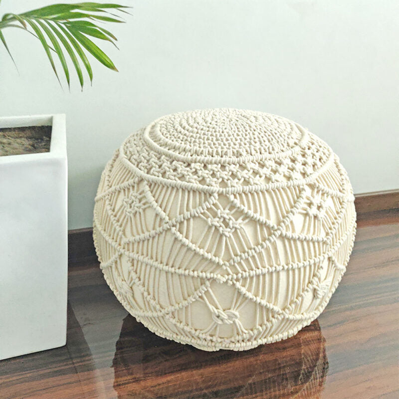 Bigmo Boho Knotted Cotton Natural Mystic Pouf Ottoman Large Size- 35cm x 50cm x 50cm