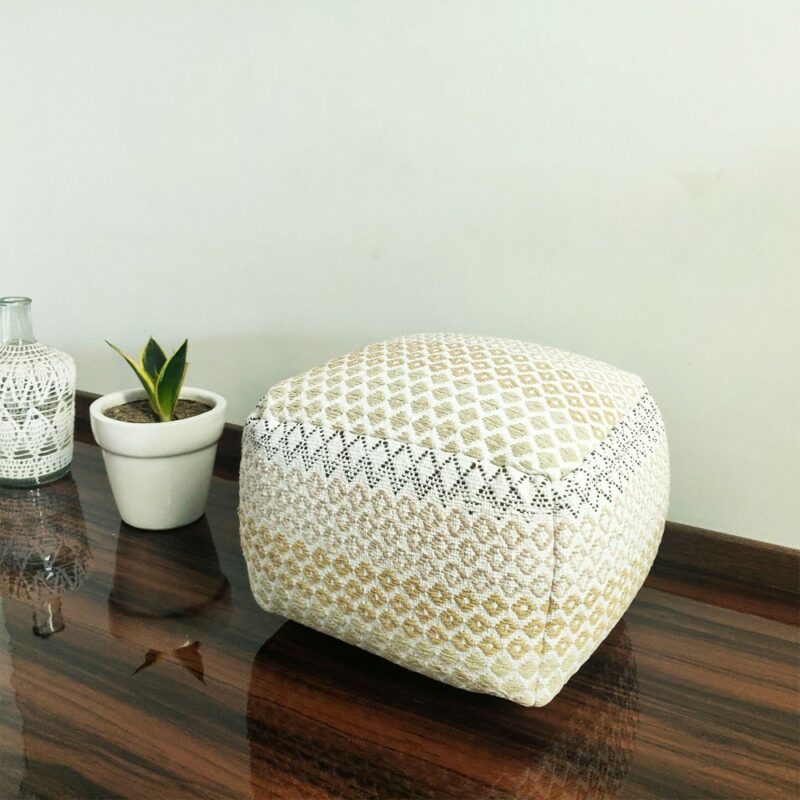 Bigmo Handloom Weaved Cotton Brown Pouf/ Ottoman Large Size- 35cmx50cmx50 cm